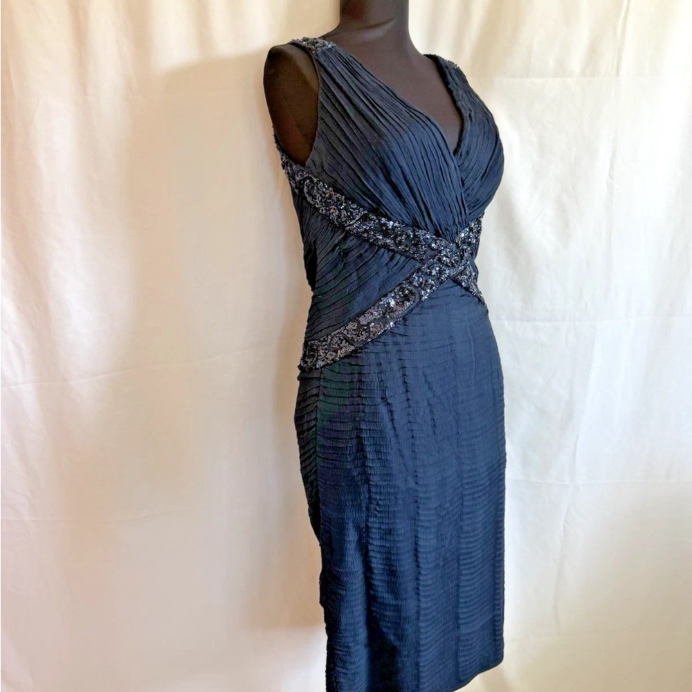 Tadashi Collection Navy Silk Sequin Cocktail Dress - Size 10 Medium - Picture 3 of 5